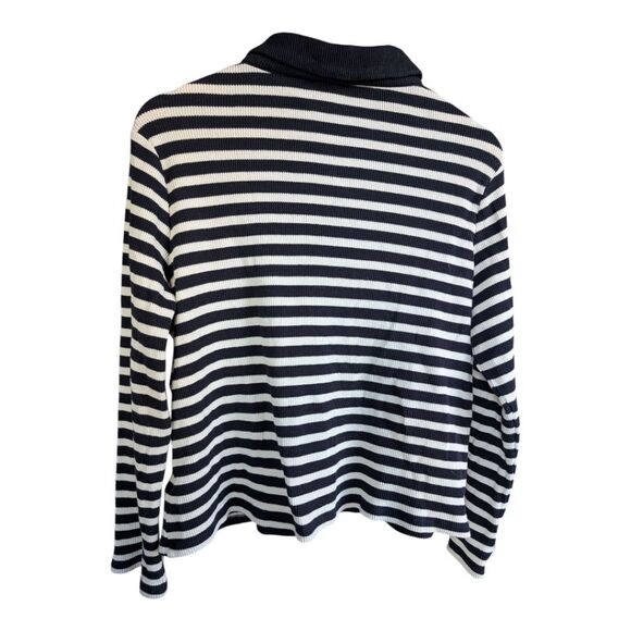 Organic Cotton Striped Black and White Polo Long Sleeve Waffle T Shirt M - Picture 2 of 7